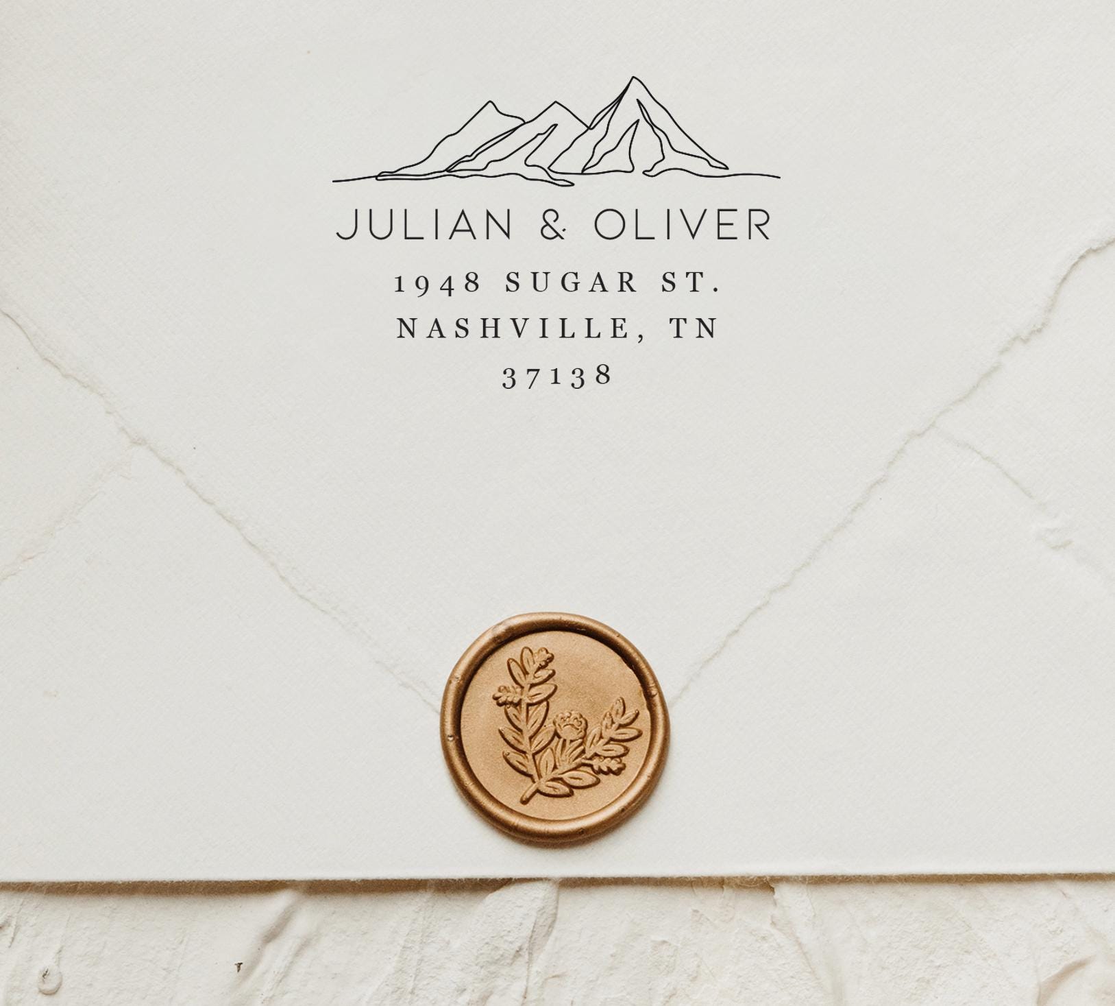 Mountain Return Address Stamp, Colorado Wedding Stamp, Save the Date, Self Inking, Wood Handle, Housewarming Gift