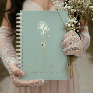 Boho Hochzeitsplaner Buch, Floraler Hochzeitsplaner, Hochzeit Planer, Goldfolie, fester Einband Planerbuch, Beste Freundin Hochzeitsgeschenk an Braut - Olive