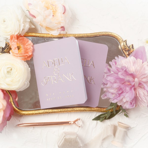 Mauve Wedding Vow Booklets Set, Personalized Vow Books, His and Her Modern Vows, Custom Vows, Gold Foil, - Adelia
