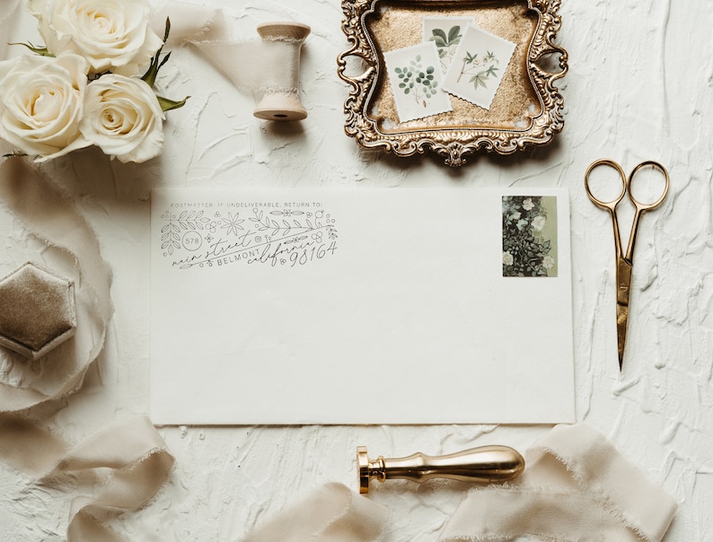 Elegant Return Address Rubber Stamp, Corner, Ornate, Large, Boho Stamp for Wedding Invitation Envelopes, Custom & Handmade image 5