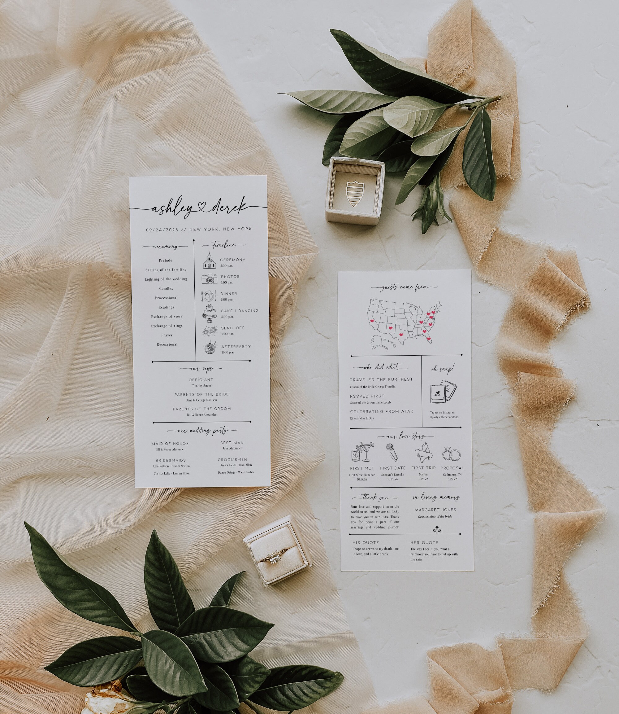 Infographic Wedding Program Template, Elegant Wedding Schedule With ...