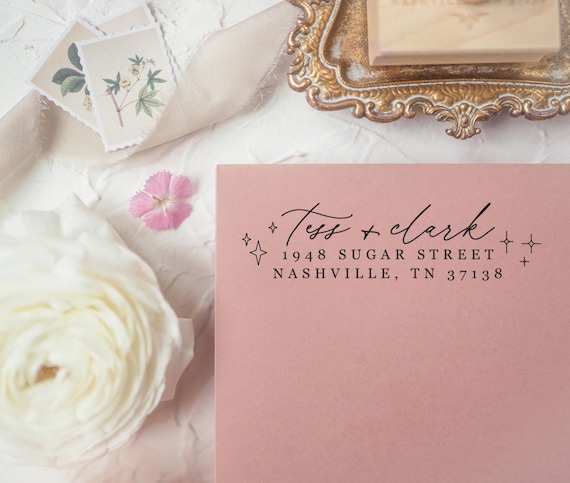 Celestial Return Address Stamp, Stars Wedding Stamp, Save the Date, Self Inking Stamp for Couple, Wood Handle, Custom Housewarming Gift
