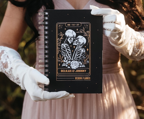 The Lovers Wedding Planner Book, Gothic Bride Gift, Halloween Wedding Planner, Real Rose Gold Foil, Best Friend Engagement Gift to Bride