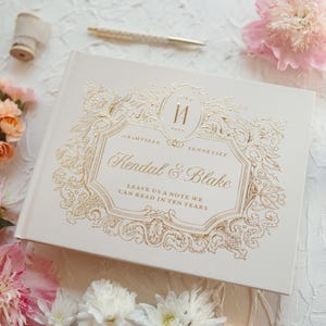 Elegant Wedding Guest Book, Foil Pressed Personalized Hardcover Photo Book, Vintage Wedding Keepsake Book image 8