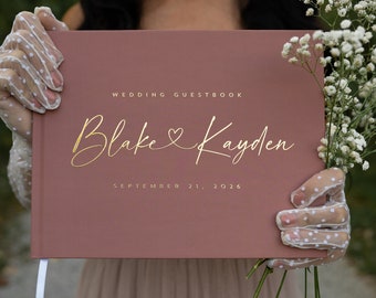 Rustic Guestbook, Modern Wedding Guest Book, Photo Book for Polaroids, Gold Foil Hardcover Wedding Album, Keepsake Book, Terracotta Blake