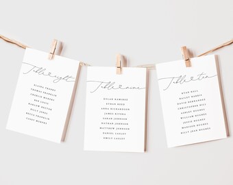 Elegant Script Wedding Seating Chart Cards Template, Wedding Table Numbers, Seating Plan, Editable Instant Download, Minimalist Printable