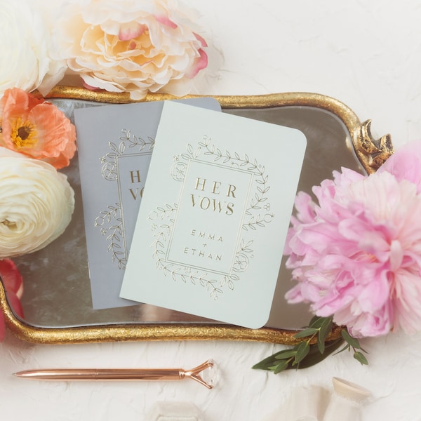 Ensemble de livrets de vœux de mariage botanique, livres de vœux personnalisés de mariage dans le jardin, vœux modernes pour elle et lui, vœux personnalisés, feuille d'or, Emma