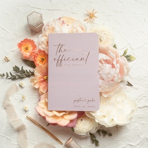Wedding Officiant Book, Blush Wedding Booklet, Personalized Reverend gift, Gold Foil Lined Pastor Notebook for Sermon or Toast, Peyton