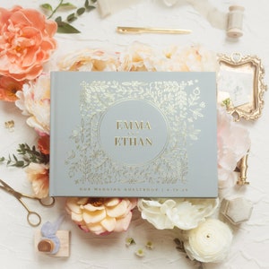 Boho Wedding Guest Book, Garden Wedding Hardcover Photo Album, Gold Foil and Sage Green, Anniversary Album, Sign In Book Emma image 1
