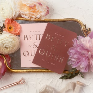 Boho Wedding Vow Booklets Set, Rustic Personalized Vow Books, His and Her Modern Vows, Custom Vows, Rose Gold Foil, - Betty