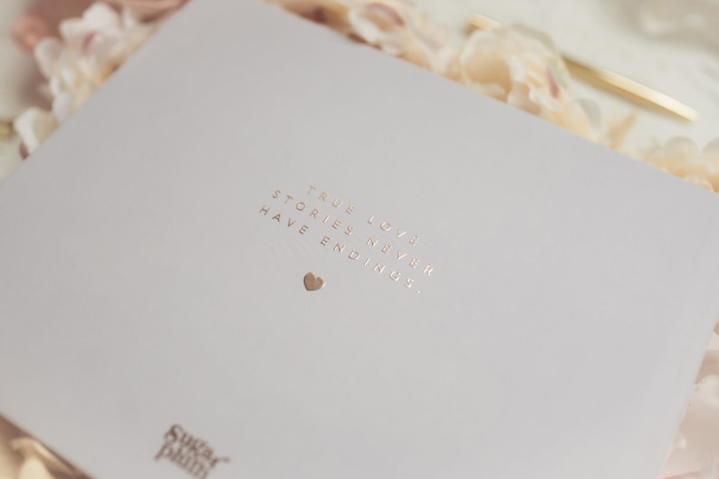 Modern Wedding Guest Book, Minimalist Wedding Hardcover Photo Album in Gray, Rose Gold Foil, Anniversary Album, Sign In Book Luna image 4