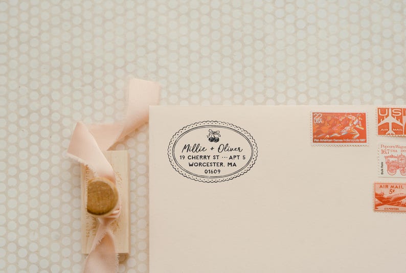 Cherry Address Stamp, Cute Return Address Stamp With Circular Border ...