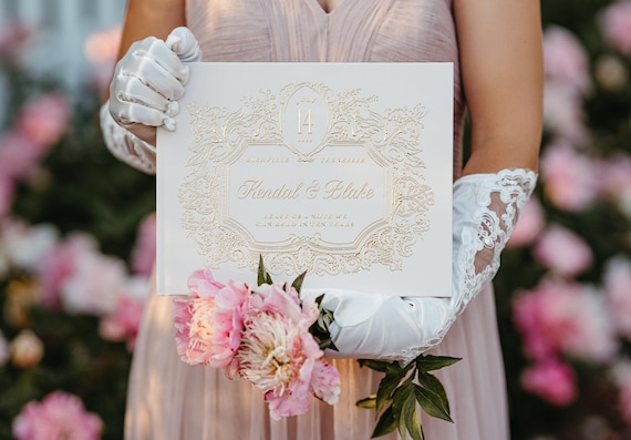 Elegant Wedding Guest Book, Foil Pressed Personalized Hardcover Photo Book, Vintage Wedding Keepsake Book