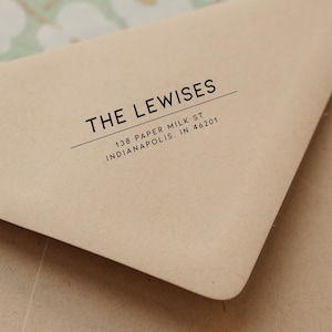 Sello de dirección moderno, sello de remitente de línea minimalista, sello de invitación de boda autoentintable simple, regalo de inauguración de la casa