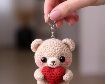 Teddy Bear Keychain Crochet Pattern Mini Amigurumi Bear PDF, Cute Handmade Valentine Gift