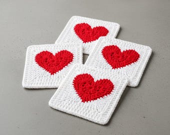 Easy Heart Square Crochet Pattern, Square Motif for Blankets, Tote Bags, Wall hangings & Coasters, Valentine Crochet for Beginners