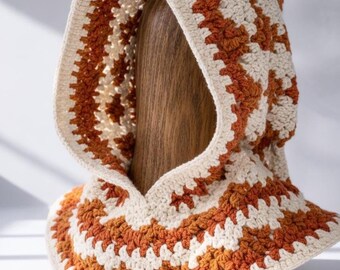 Pumpkin Mosaic Hooded Cowl, Scoodie Crochet Pattern, Hooded Cowl Crochet Pattern, Fall Winter Crochet Accessory, Crochet Pattern PDF