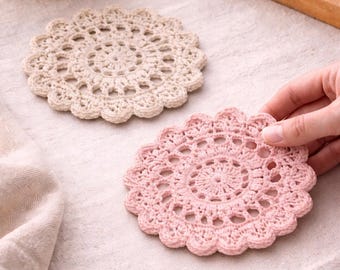 Crochet Lace Coaster Pattern, Easy Round Mandala Coasters, Beginner Friendly, PDF digital download.