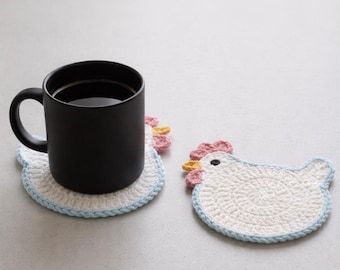 Crochet Chicken Coasters, Chicken Coaster Crochet Pattern, Farmhouse Kitchen Coasters, Easy Crochet Coasters, Instant Download Pattern