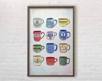 Mugs of The Office - Illustrated Art Print - Perfect Housewarming, Birthday, or Holiday Gift!