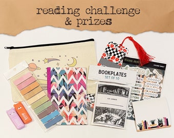 Reading Challenge with Prizes - 12 Reading Prompts and Bookish Goodie Rewards - Perfect Gift for Book Lovers, Book Nerds, Librarians