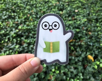 3 Inch Vinyl Sticker - Cute Little Book Nerd Ghost, Perfect for Laptops, Water Bottles, Notebooks, Skateboards, and more!