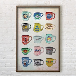 Mugs of Pawnee - Geïllustreerde kunstprint - Geïnspireerd door parken en recreatie - Perfect housewarming-, verjaardags- of vakantiecadeau!