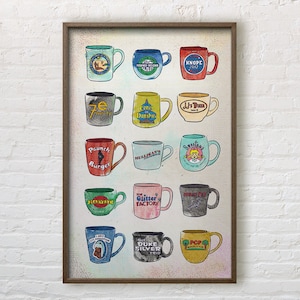 Mugs of Pawnee - Illustrated Art Print - Inspired by Parks and Rec - Perfect Housewarming, Birthday, or Holiday Gift!