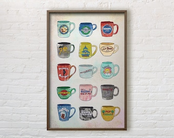 Mugs of Pawnee - Illustrated Art Print - Inspired by Parks and Rec - Perfect Housewarming, Birthday, or Holiday Gift!