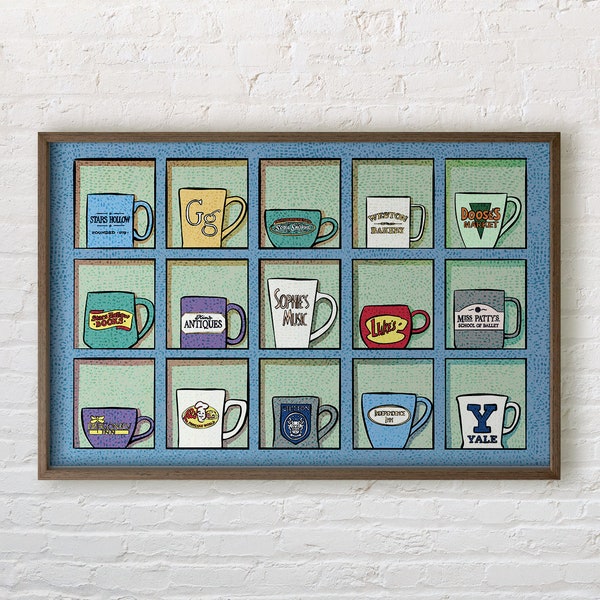 Mugs of Luke's Diner - Illustrated Art Print - Perfect Housewarming, Birthday, or Holiday Gift!