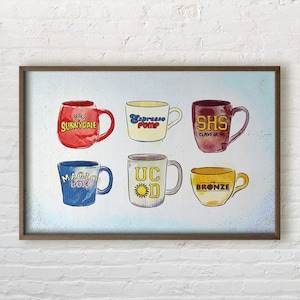 Mugs of Sunnydale - Illustrated Art Print - Inspired by Buffy the Vampire Slayer - Perfect Housewarming, Birthday, or Holiday Gift!