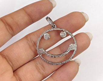 Pave Diamond Smiley Face Charm Pendant Round Diamond Pendant 20mm Handmade Fine Jewelry Necklace Pendant