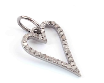 22x12 Heart Necklace Pave Diamond Heart Pendant Handmade Fine Jewelry Gift For Her  925 Sterling Silver