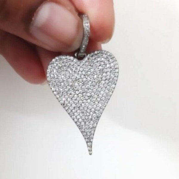 Pendentif coeur pavé de diamants 30 x 20 coeurs bijoux d'amour Joaillerie cadeau Saint-Valentin pour elle Collier à breloques