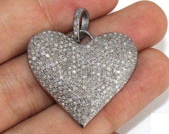 Pave Diamond Heart Pendant, Diamond Pendant 38x35mm Necklace Pendant, Diamond Jewelry Handmade Jewelry  Love Necklace