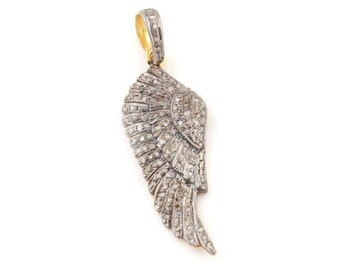 Pave Diamond Feather Pendant/925 Silver Pendant/35x12mm Diamond Wing Pendant/Diamond Feather/Necklace Pendant/Halloween Sale/ Gifts Jewelry