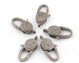 Pave Diamond Lobster Clasp/925 Silver 30x12mm Diamond Lock/ Diamond Findings/Clasp Clips/Jewelry Finding