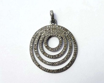 35mm Antique Finish Pave Diamond Pendant 925 Silver Jewelry Round Disc Pendant Spiral Necklace Circle Shape Pendant Handmade Fine Jewelry