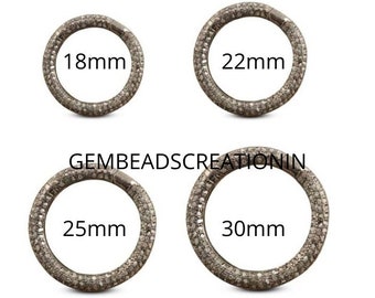 18mm, 22mm,Pave Diamond Round Clasp/925 Silver/Diamond Link Clasp/Round Carabiner Lock/Diamond Snap Lock/Push Lock Lobster/Diamond Findings