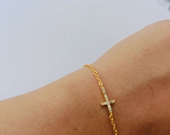 Natural Diamond Cross Bracelet 925 Sterling Silver Chain Bracelet Gift For Her Handmade Fine Jewelry