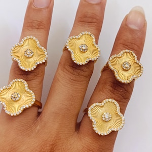 Four Leaf Clover Ring Cz Ring Gold Filled Ring Handmade Lucky Ring Anniversary Gifts For Women Gift Ideas Dainty Ring