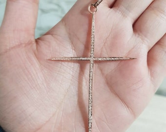 Pave Diamond Pendant 72x50mm Cross Pendant Sterling Silver Cross Necklace  Diamond Jewelry Religious Pendant Necklace