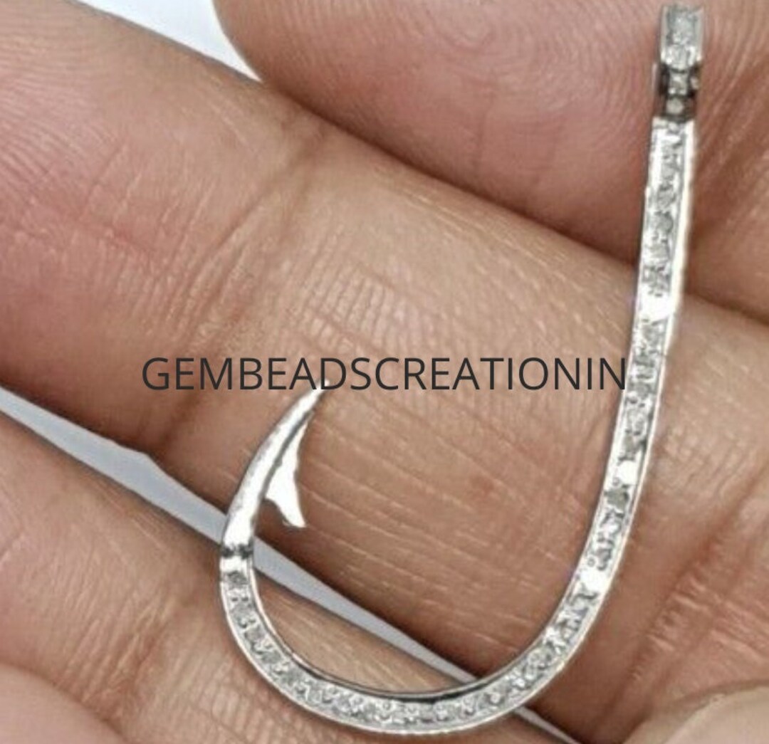 Pave Diamond Hook Pendant Diamond Fish Hook Pendant Diamond Jewelry