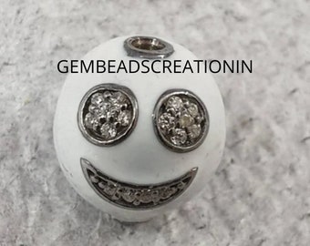 9mm pave diamond enamel beads bakelite round beads smiley face beads solid 925 silver jewelry findings bracelet necklace charms