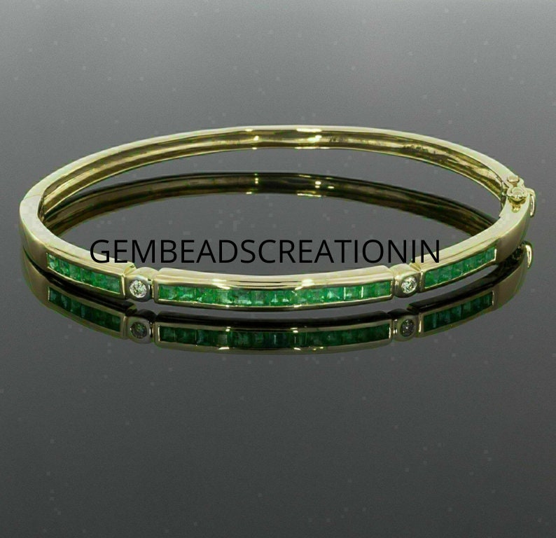 Emerald Diamond Bangle: Gold Stacking Bracelet - Elegant Minimalist Jewelry Gift for Women
