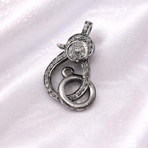 Pave Diamond Lobster Clasp 925 Sterling Silver Necklace Connector 21x12mm Jewelry Finding