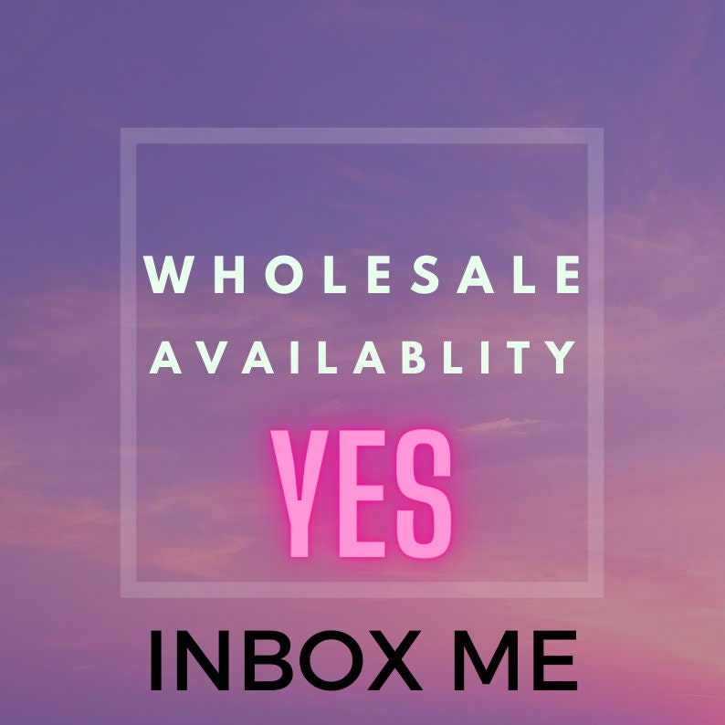 May include: A square graphic overlay on a purple and pink sunset background featuring the white text WHOLESALE AVAILABLITY, the bright pink text YES, and the black text INBOX ME, all enclosed within a thin white square border frame.