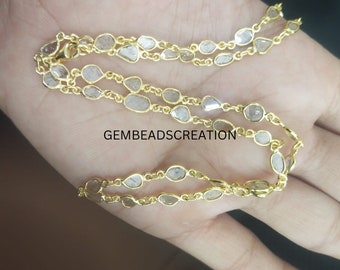 Diamond Polki Long Chain Necklace Polki Chain Polki Chain Necklace Handmade Chain Necklace Jewelry Body Chain Diamond Jewelry