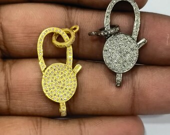 Sterling Silver Pave Diamond Lobster Clasp – Jewelry Finding (30x12mm) Necklace Connector