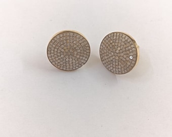 15 mm Pave Diamant runde Ohrstecker | 925 Sterling Silber Handmade Minimalist Schmuck | kleine Diamant Ohrstecker | Zierliches Geschenk für Sie